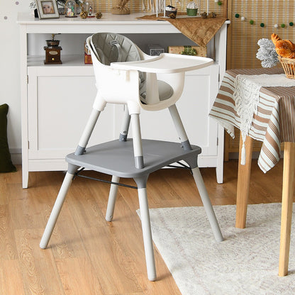 5-in-1 Multifunctional Convertible Baby Highchair with Harness &amp; Removable Tray-Grey