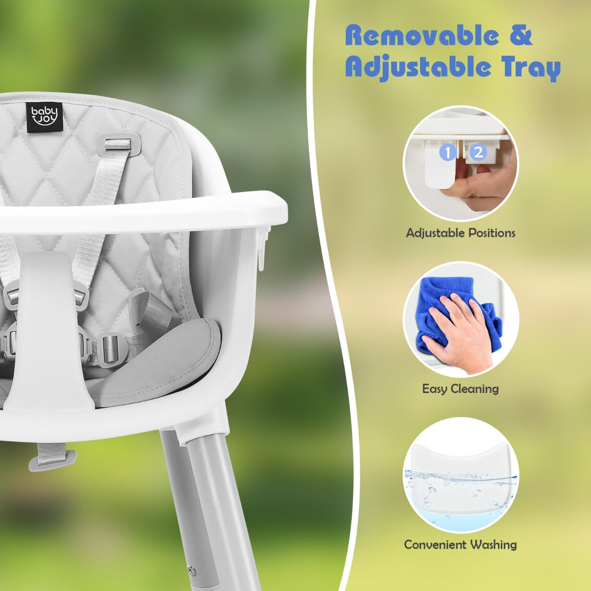 5-in-1 Multifunctional Convertible Baby Highchair with Harness &amp; Removable Tray-Grey