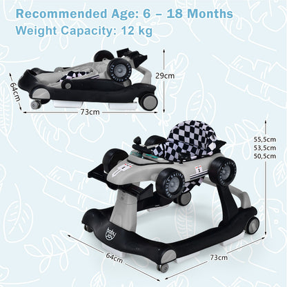 4-in-1 Foldable Activity Car Walker with Adjustable Height and Speed-Grey
