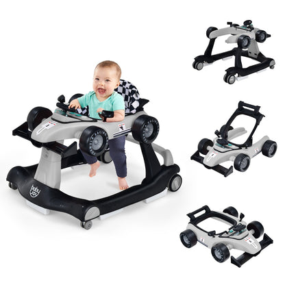 4-in-1 Foldable Activity Car Walker with Adjustable Height and Speed-Grey