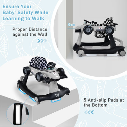 4-in-1 Foldable Activity Car Walker with Adjustable Height and Speed-Grey