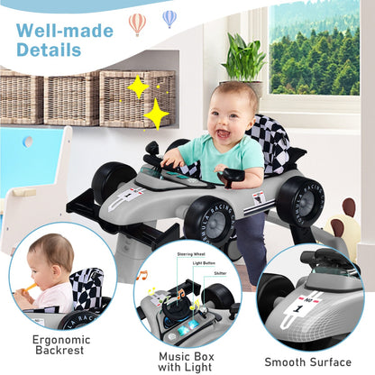 4-in-1 Foldable Activity Car Walker with Adjustable Height and Speed-Grey
