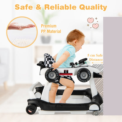 4-in-1 Foldable Activity Car Walker with Adjustable Height and Speed-White