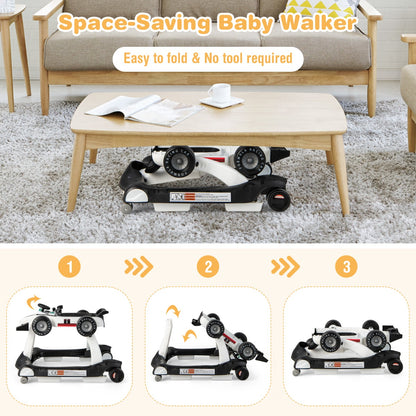 4-in-1 Foldable Activity Car Walker with Adjustable Height and Speed-White