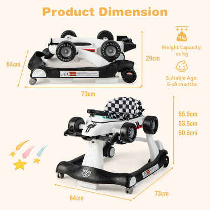 4-in-1 Foldable Activity Car Walker with Adjustable Height and Speed-White