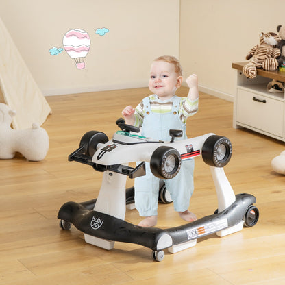 4-in-1 Foldable Activity Car Walker with Adjustable Height and Speed-White