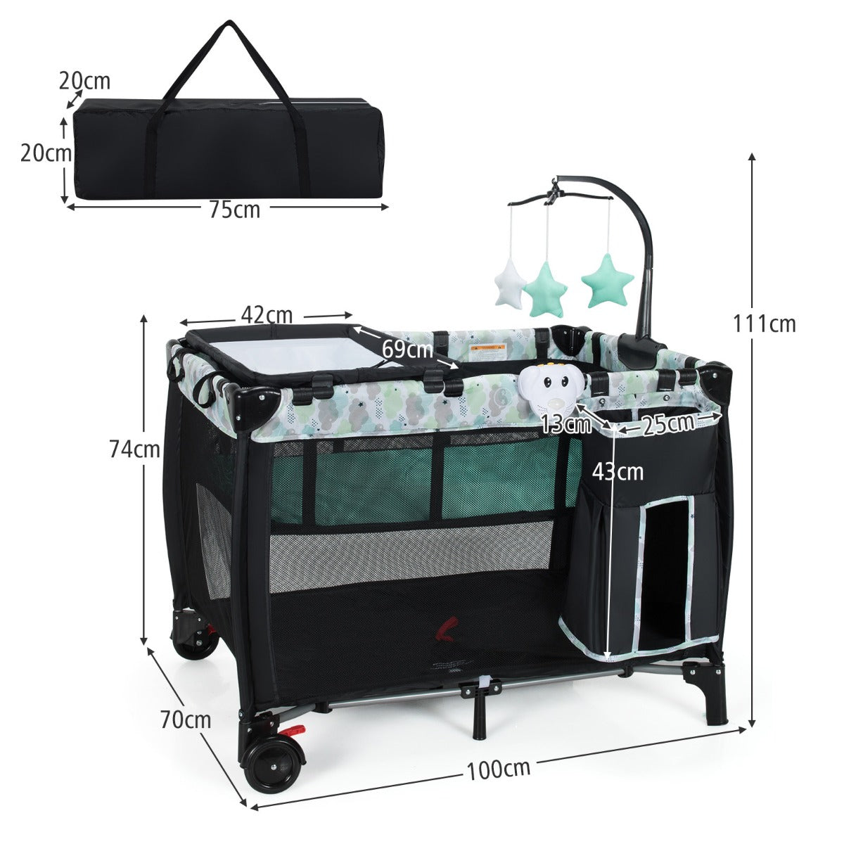 3 in 1 Baby Portacot with Changing Table & Carry Bag