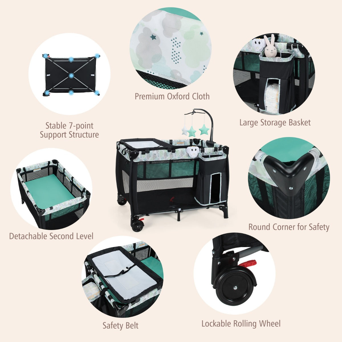 3 in 1 Baby Portacot with Changing Table & Carry Bag