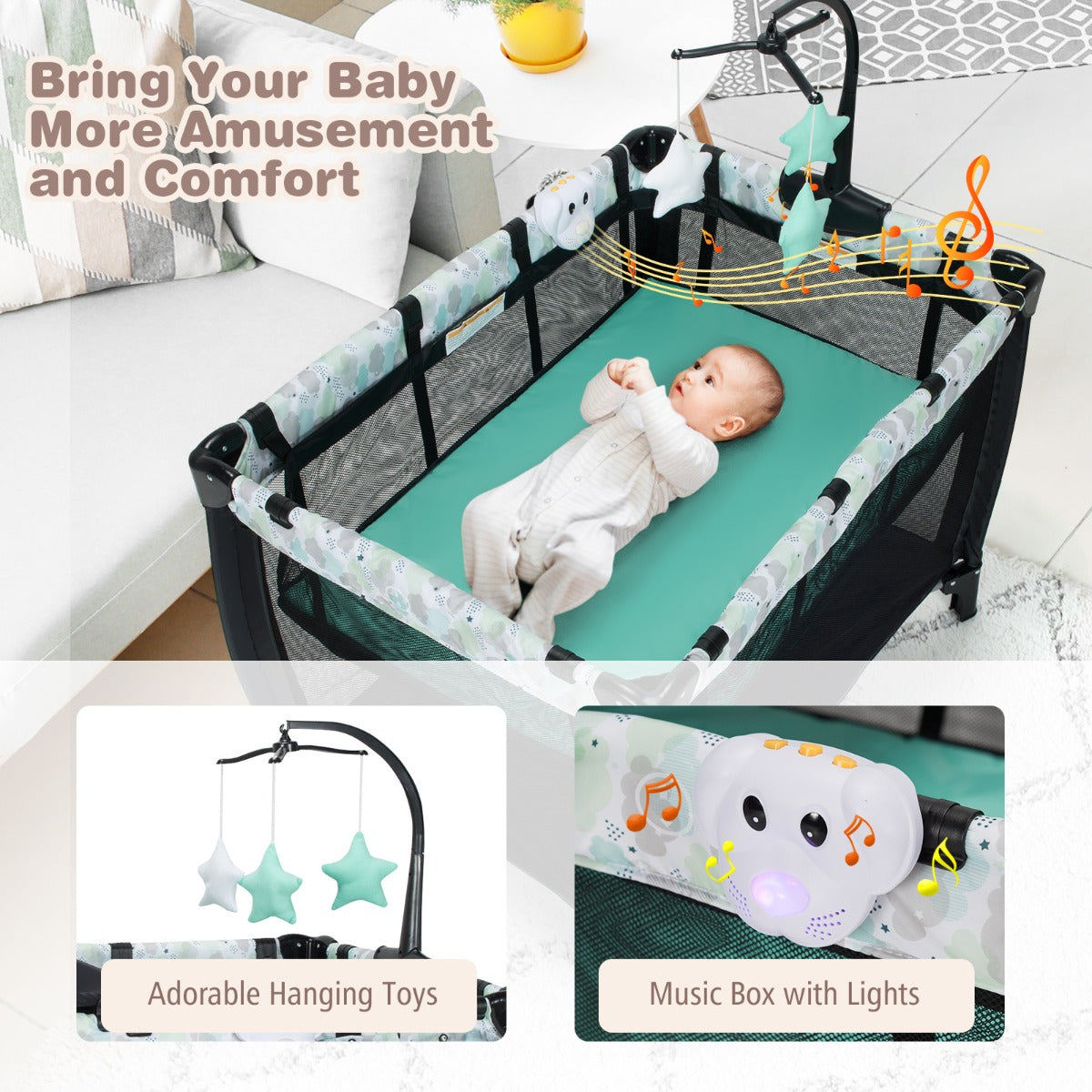 3 in 1 Baby Portacot with Changing Table & Carry Bag