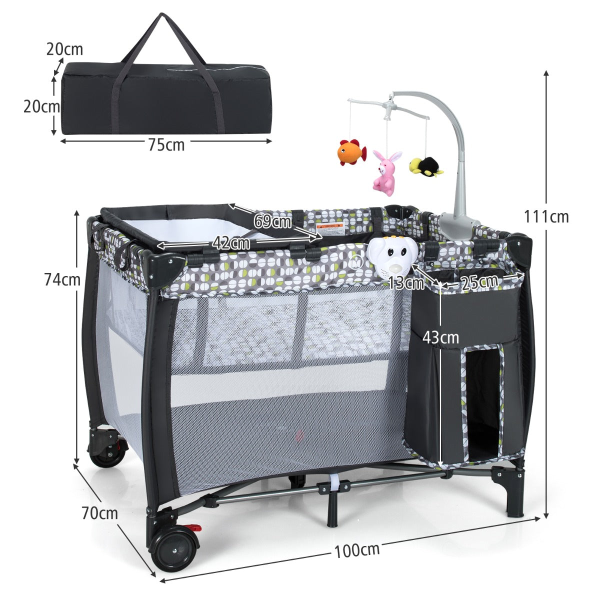 3 in 1 Baby Portacot with Bassinet & Changing Table