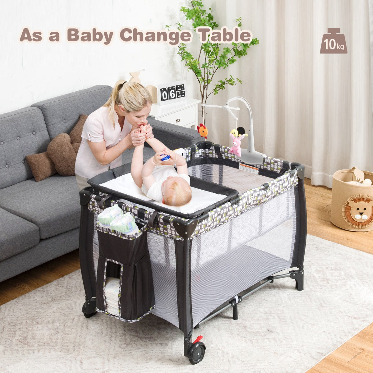 3 in 1 Baby Portacot with Bassinet & Changing Table