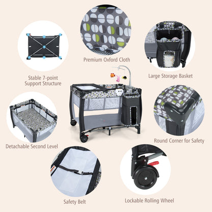 3 in 1 Baby Portacot with Bassinet & Changing Table