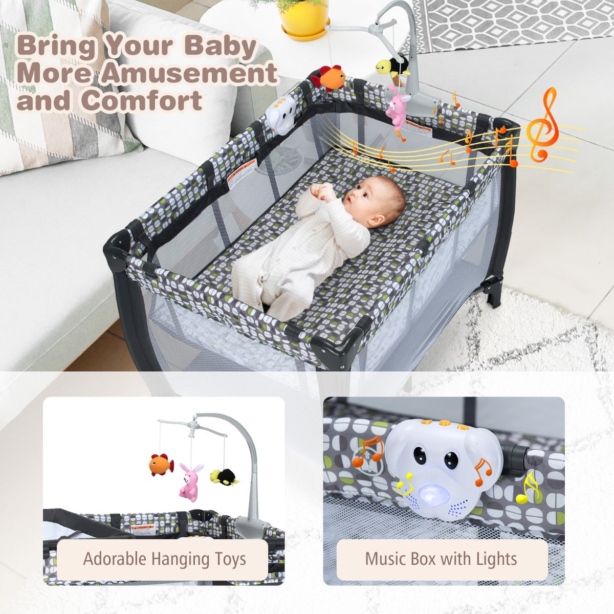 3 in 1 Baby Portacot with Bassinet & Changing Table