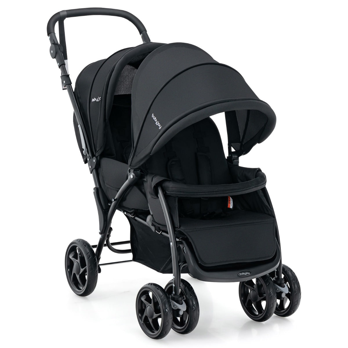 Costway Folding Double Baby Stroller with Tandem Seating &amp; Canopy for Toddlers-Black