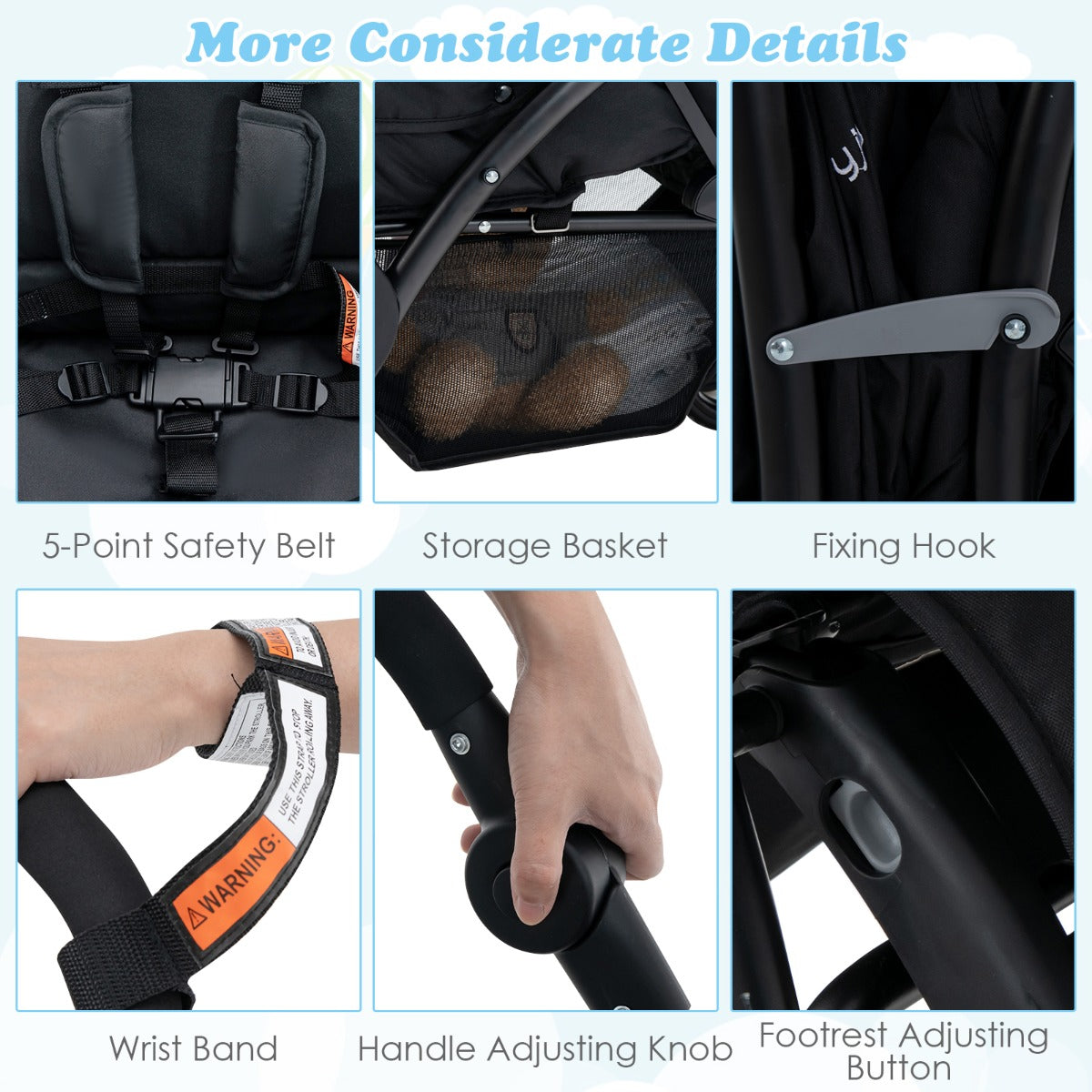 Costway Folding Double Baby Stroller with Tandem Seating &amp; Canopy for Toddlers-Black