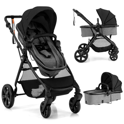 Folding Infant Stoller with Adjustable Canopy and Backrest for Kids-Black