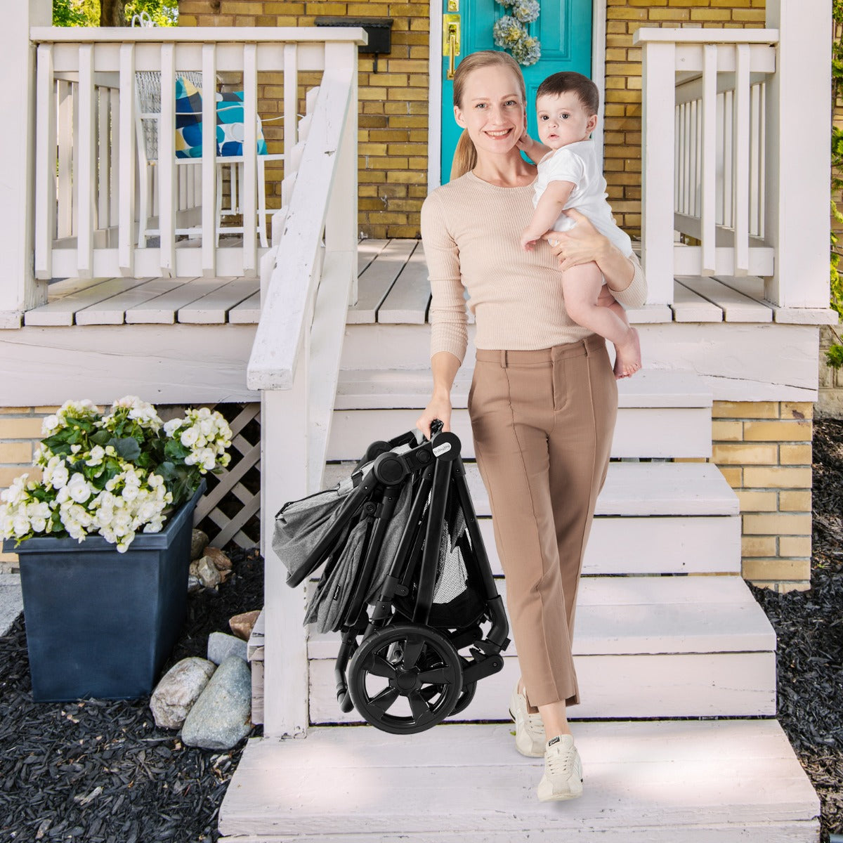 Folding Infant Stoller with Adjustable Canopy and Backrest for Kids
