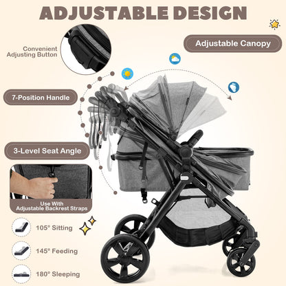 Folding Infant Stoller with Adjustable Canopy and Backrest for Kids
