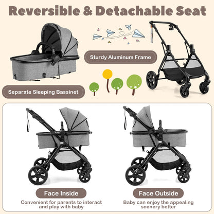 Folding Infant Stoller with Adjustable Canopy and Backrest for Kids