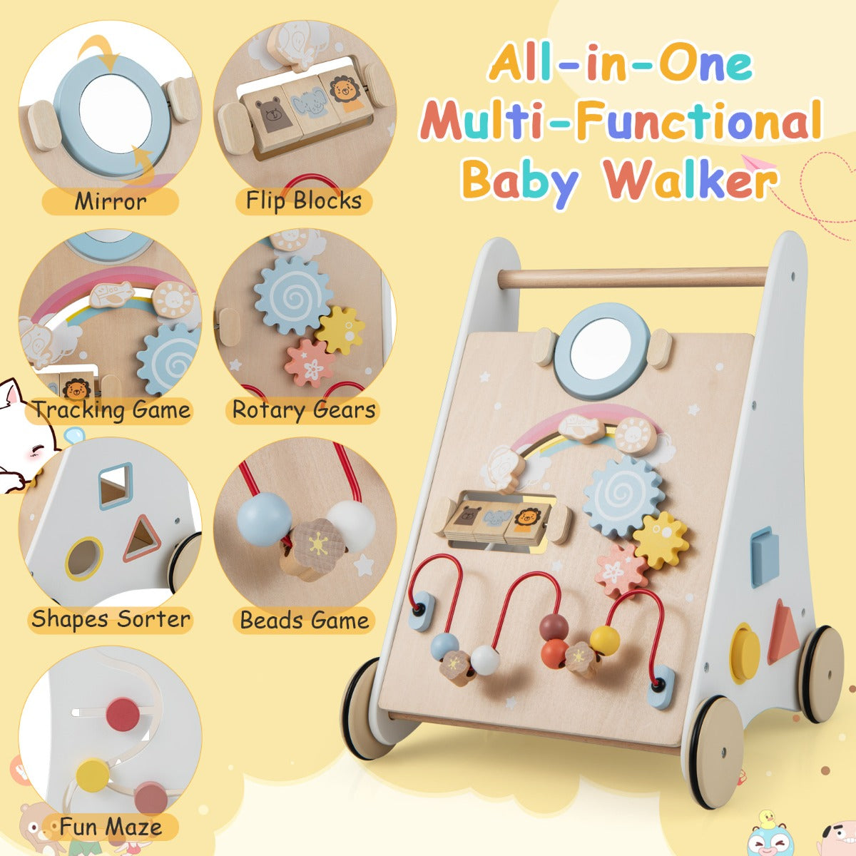 Costway 7 in 1 Push and Pull Learning Walker with Multi-Activity Toys for Kids