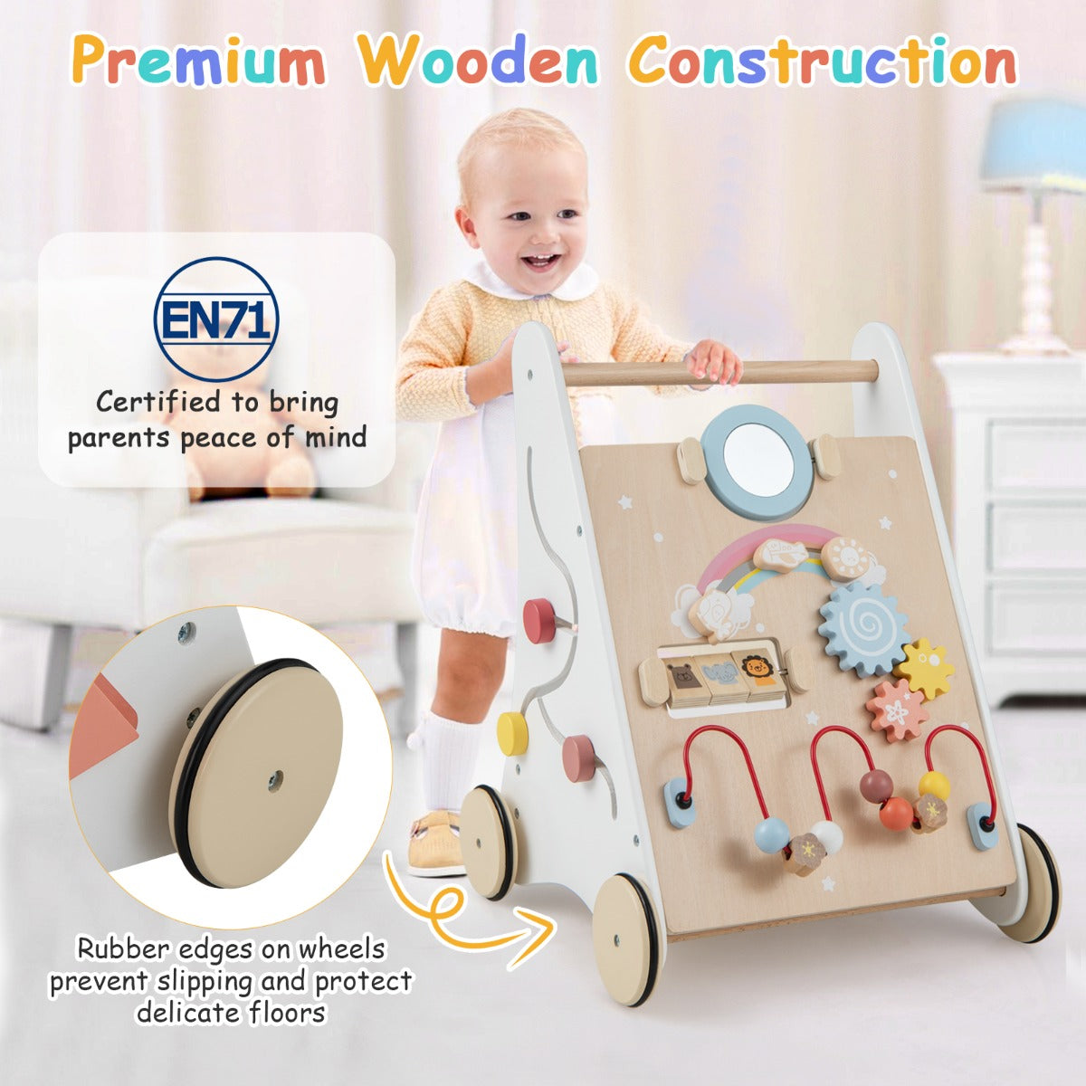Costway 7 in 1 Push and Pull Learning Walker with Multi-Activity Toys for Kids