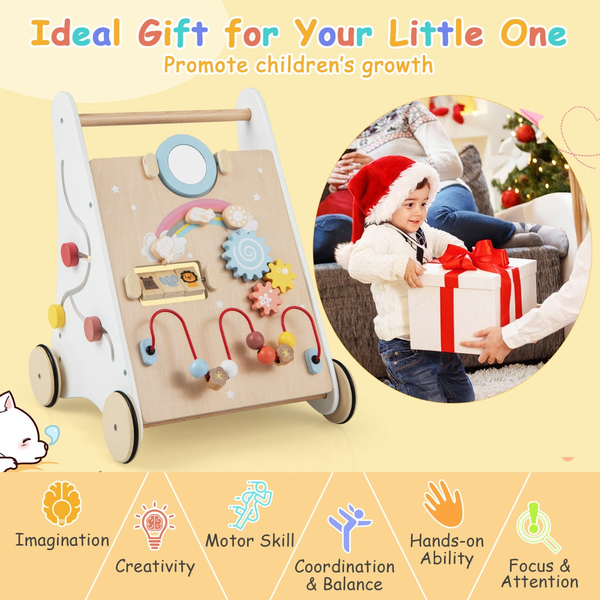 Costway 7 in 1 Push and Pull Learning Walker with Multi-Activity Toys for Kids