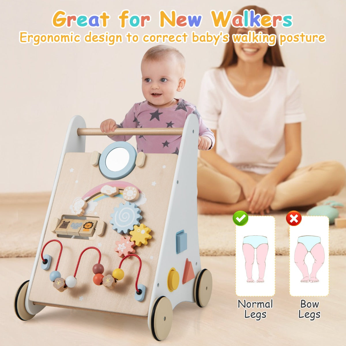 Costway 7 in 1 Push and Pull Learning Walker with Multi-Activity Toys for Kids