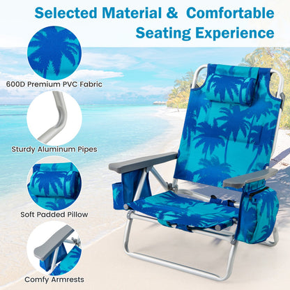 2-Pack Folding Backpack 5-Position Beach Chair with Pillow for Outdoor-Blue &amp;amp; Green