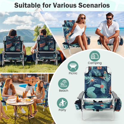 2-Pack Folding Backpack 5-Position Beach Chair with Pillow for Outdoor-Colourful