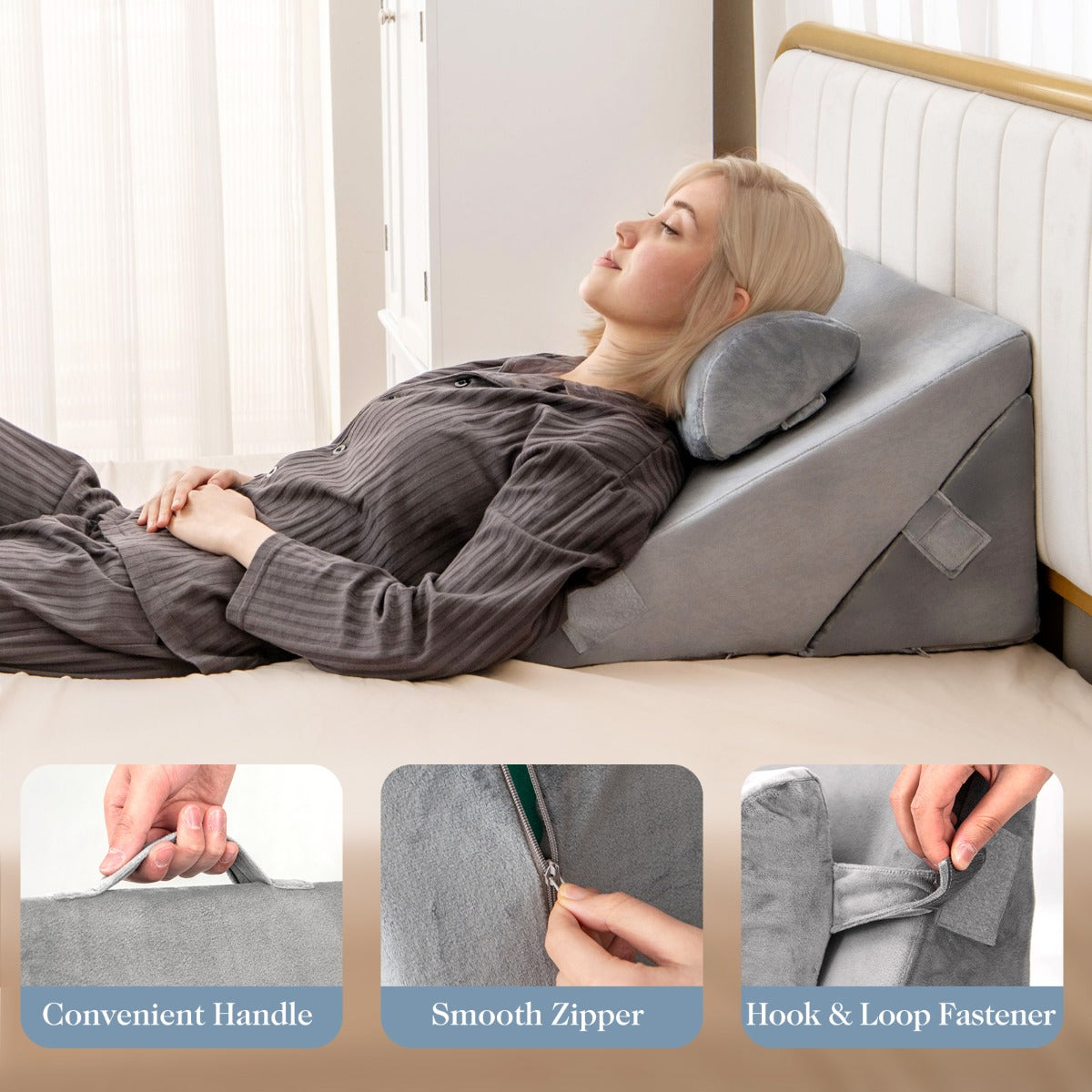 3 Piece Bed Wedge Pillow Set with Air Memory Foam