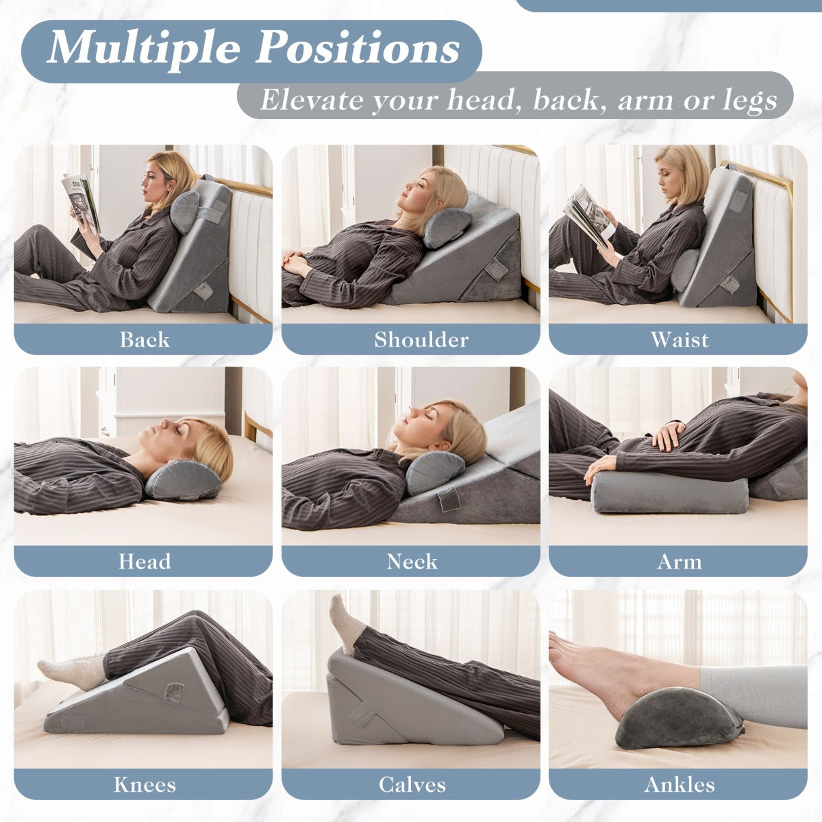 3 Piece Bed Wedge Pillow Set with Air Memory Foam