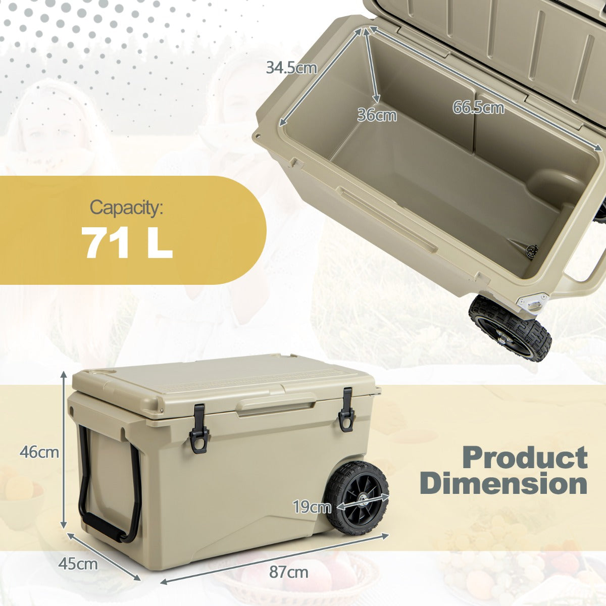 Costway Portable Cooler on Wheels with Handles -Beige
