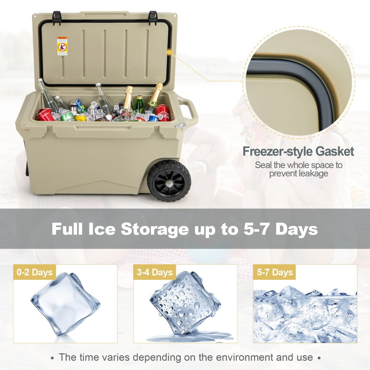 Costway Portable Cooler on Wheels with Handles -Beige