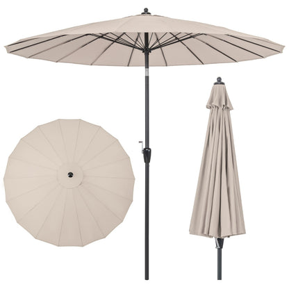 Costway Outdoor Umbrella with 18 Fiberglass Ribs for Backyard-Beige