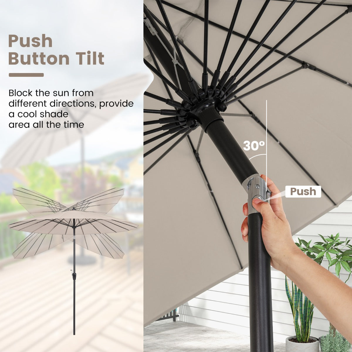 Outdoor market umbrella suits gardens, poolside areas, beaches, balconies, and dining tables