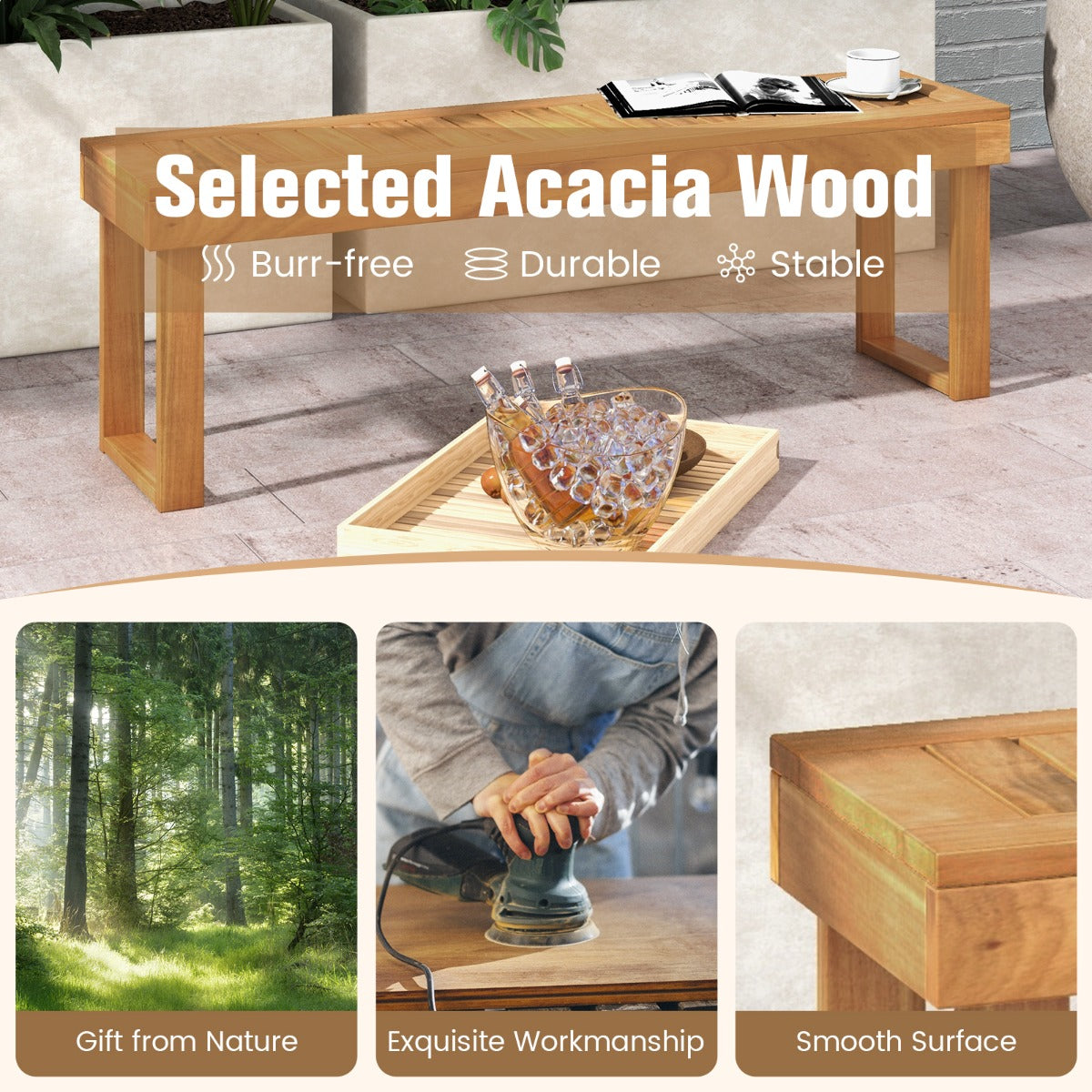 132 centimeter garden bench offers generous seating for family, friends, or outdoor dining