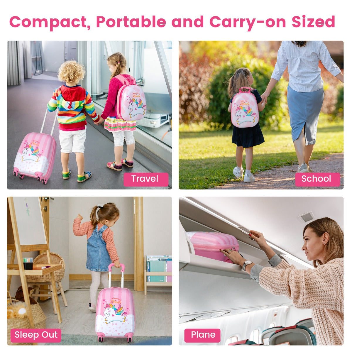 2 Pieces Kid Luggage Set with Wheels and Retractable Handle