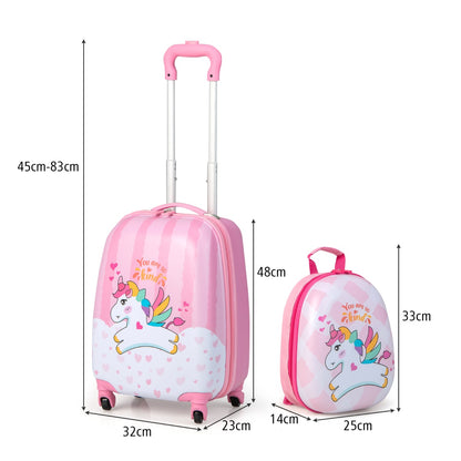 2 Pieces Kid Luggage Set with Wheels and Retractable Handle