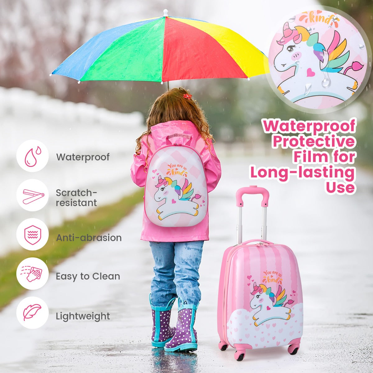 2 Pieces Kid Luggage Set with Wheels and Retractable Handle