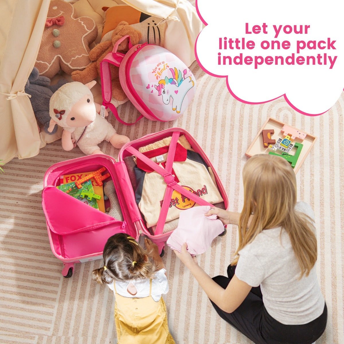 2 Pieces Kid Luggage Set with Wheels and Retractable Handle