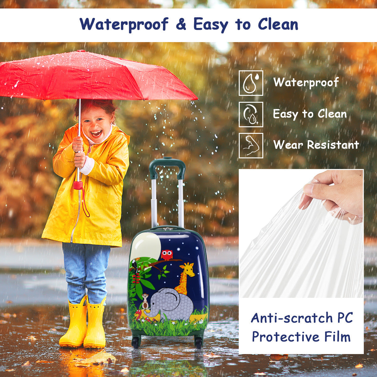 Multi-level telescopic handle and adjustable backpack straps accommodate growing children