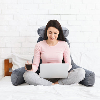 Big Bed Rest Reading Pillow with Support Arms Detachable Neck Roll-Grey