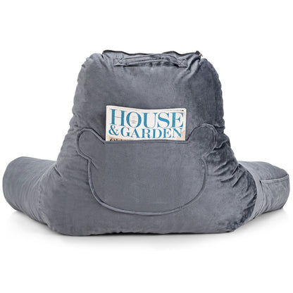 Big Bed Rest Reading Pillow with Support Arms Detachable Neck Roll-Grey