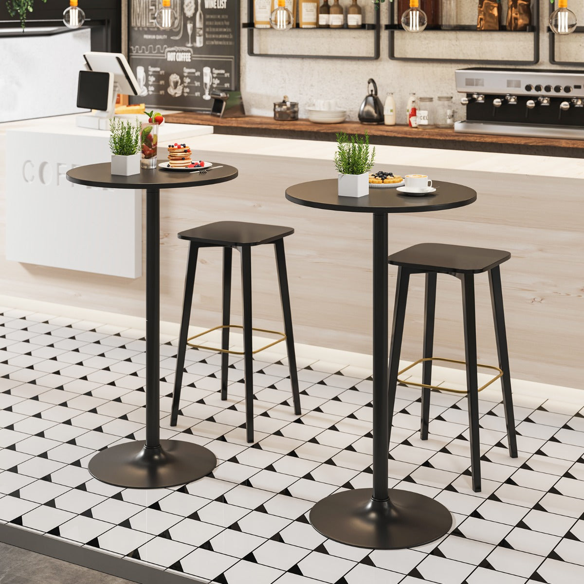101-56 cm Round Bistro Cocktail Tall Coffee Table High Top Pub Table-Black-2 Pieces
