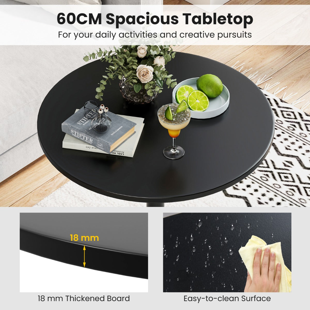 101-56 cm Round Bistro Cocktail Tall Coffee Table High Top Pub Table-Black-2 Pieces