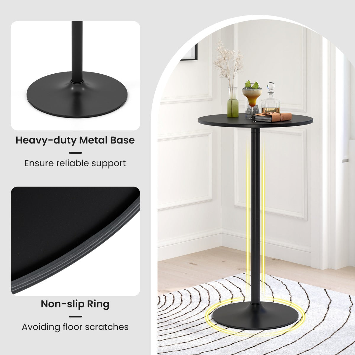 101-56 cm Round Bistro Cocktail Tall Coffee Table High Top Pub Table-Black-2 Pieces