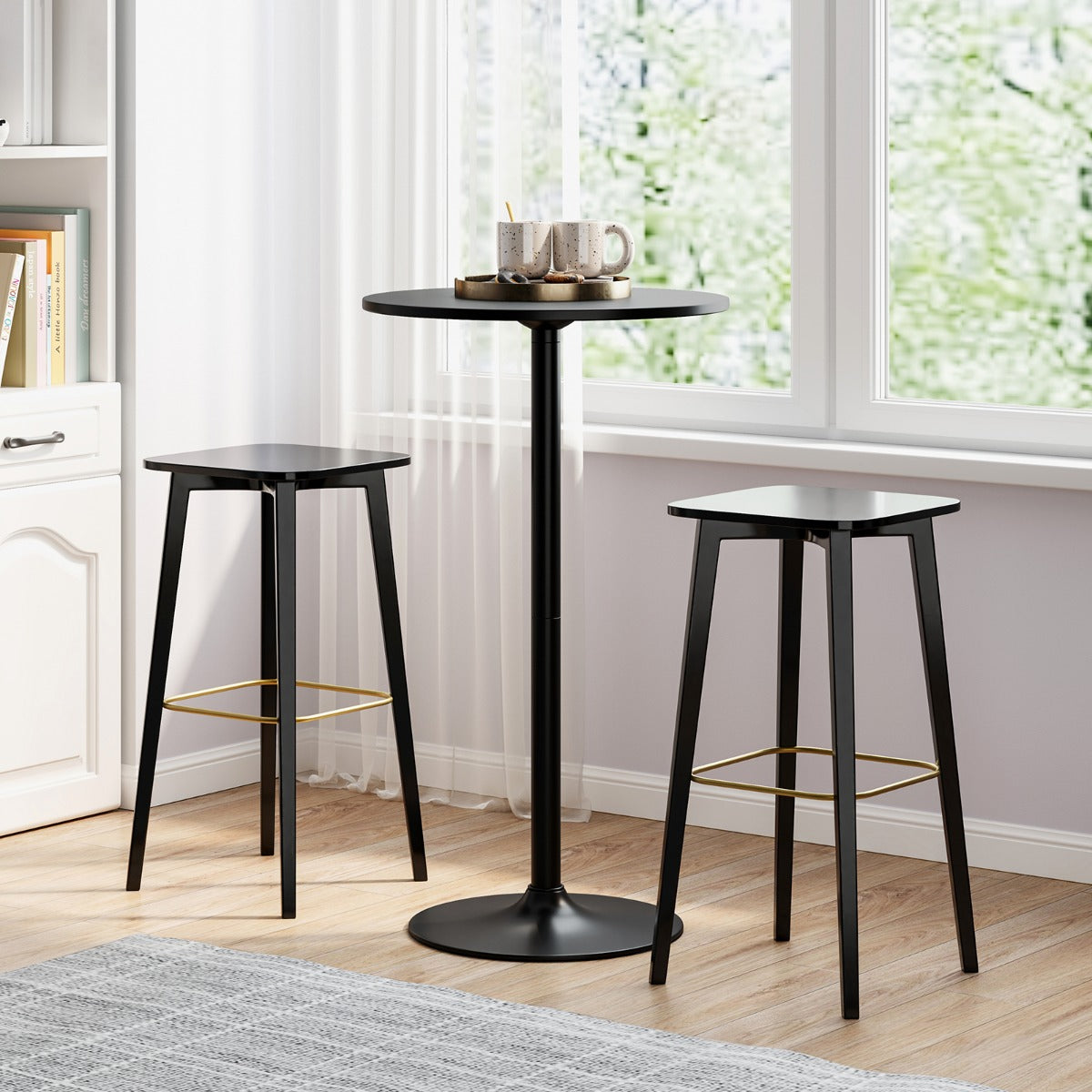 101-56 cm Round Bistro Cocktail Tall Coffee Table High Top Pub Table-Black-2 Pieces