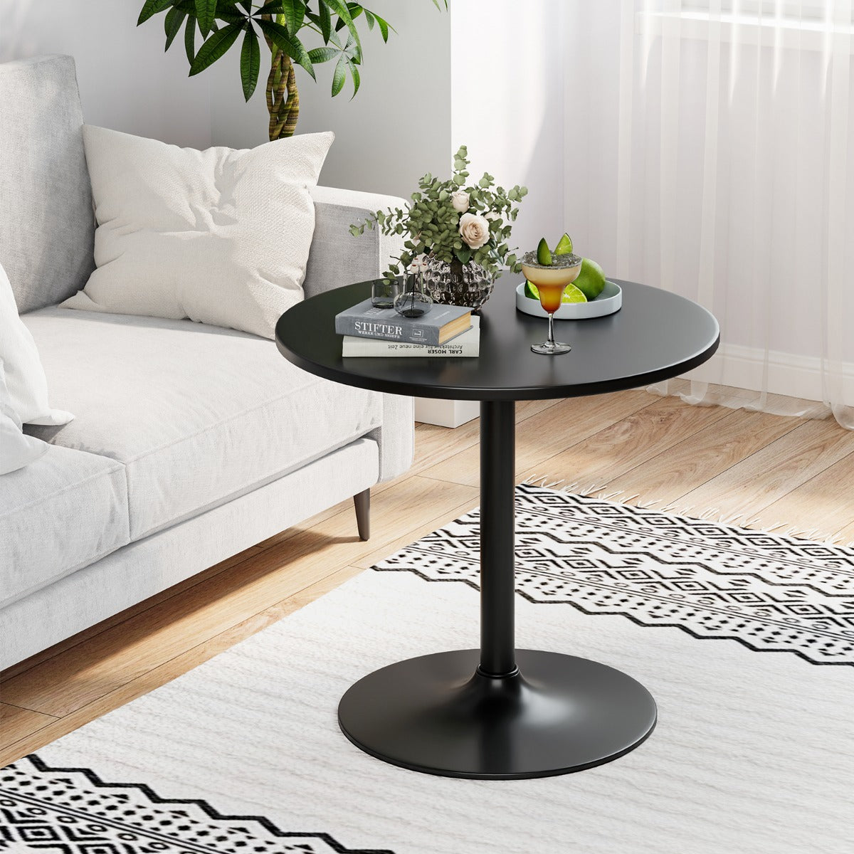 101-56 cm Round Bistro Cocktail Tall Coffee Table High Top Pub Table-Black-2 Pieces