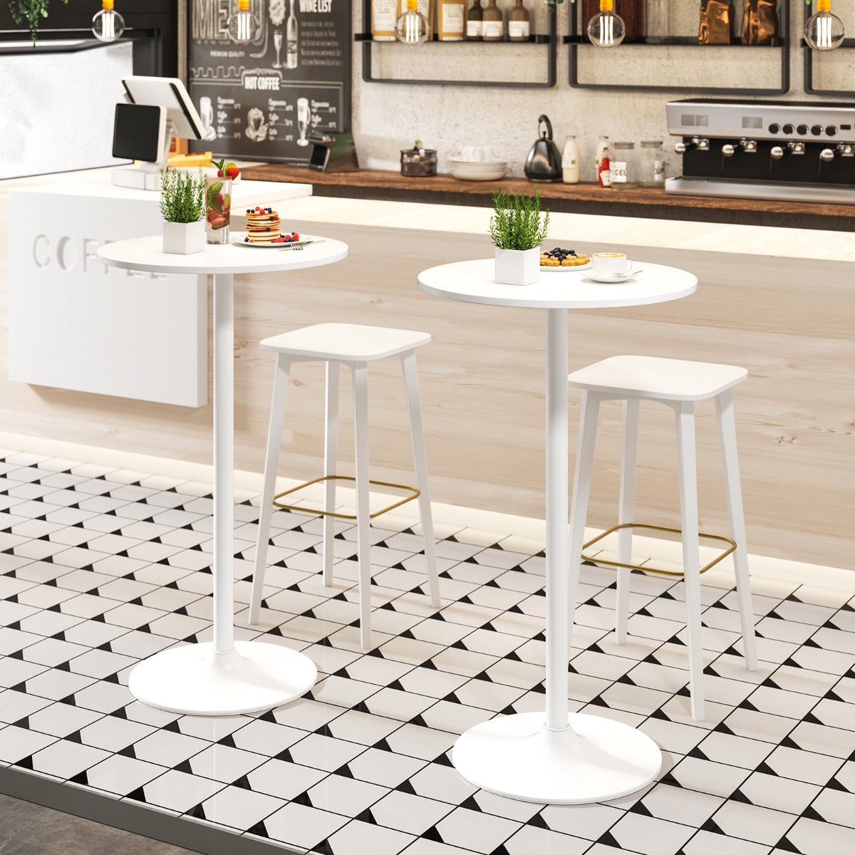 101-56 cm Round Bistro Cocktail Tall Coffee Table High Top Pub Table-White-1 Piece