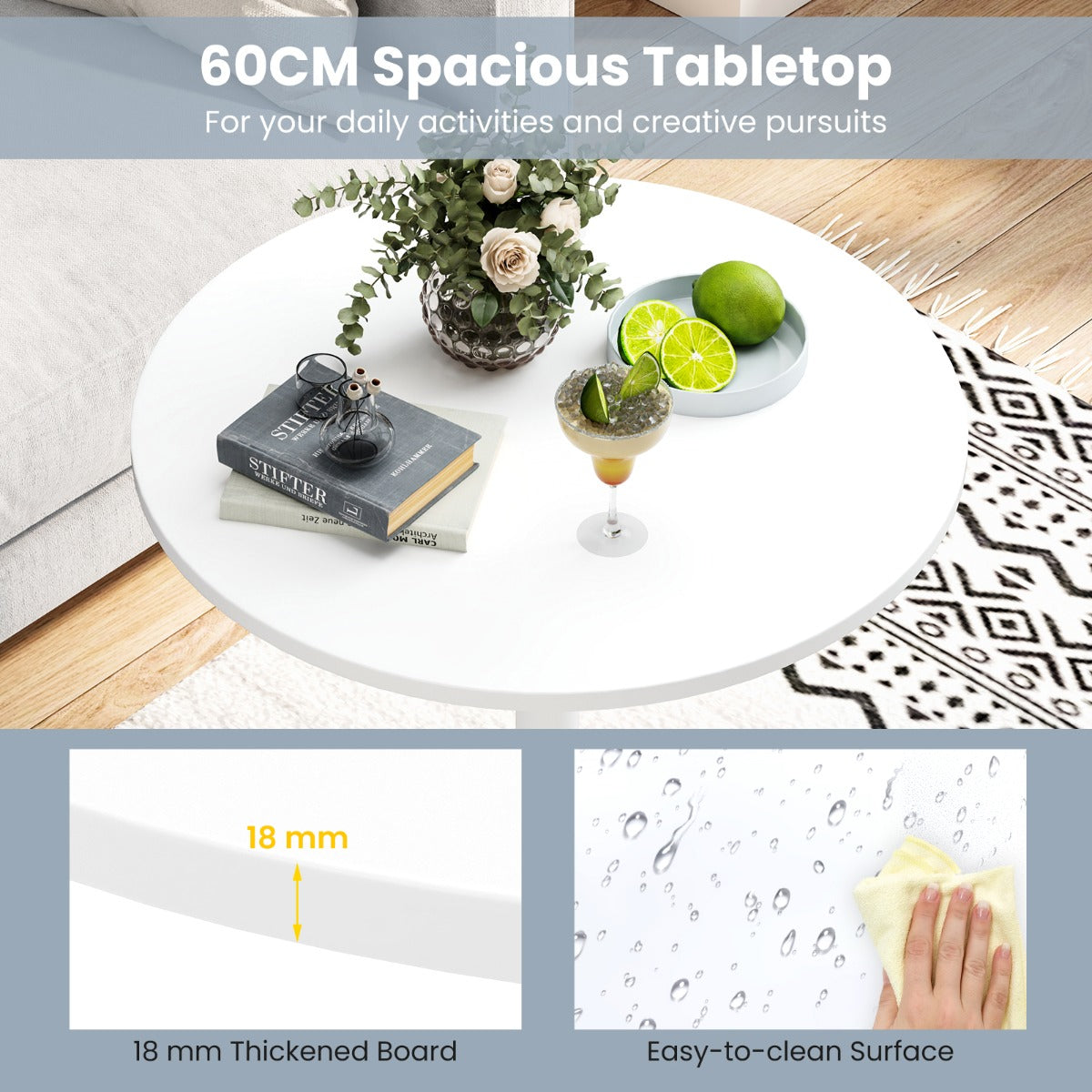101-56 cm Round Bistro Cocktail Tall Coffee Table High Top Pub Table-White-2 Pieces